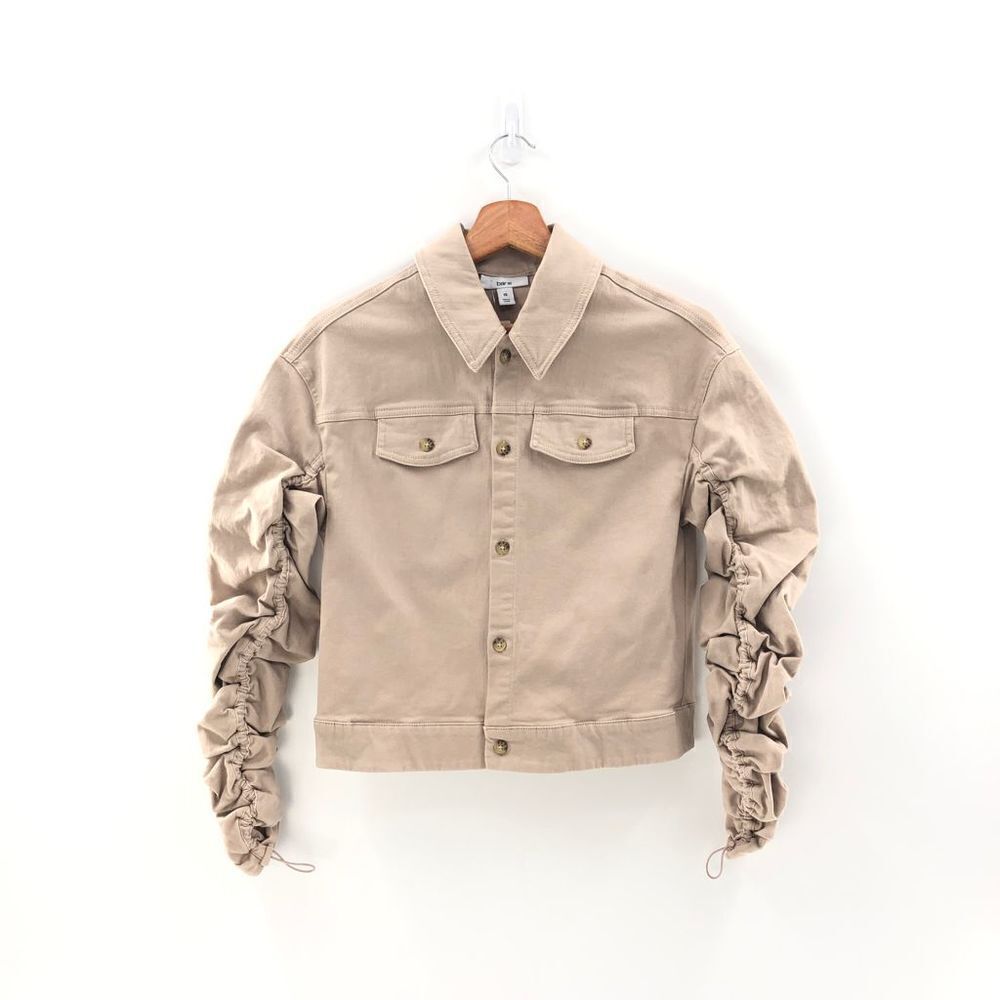 Bar III Ruched-Sleeve Jacket Naturally Nude XS‎
